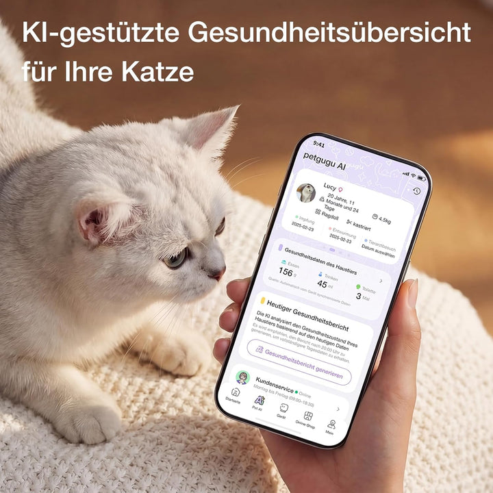 PETGUGU Katzenbrunnen mit App-Steuerung & KI-gestützter Haustierpflege, 8-Schicht-Filtration Trinkbr