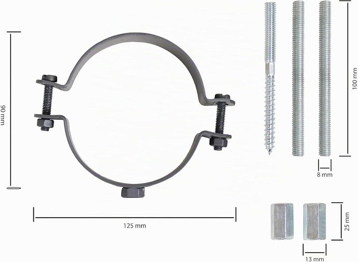 LANZZAS Pelletrohr Halter/Schellen-Set für den Durchmesser 80 mm - Farbe: schwarz - mit Schrauben un