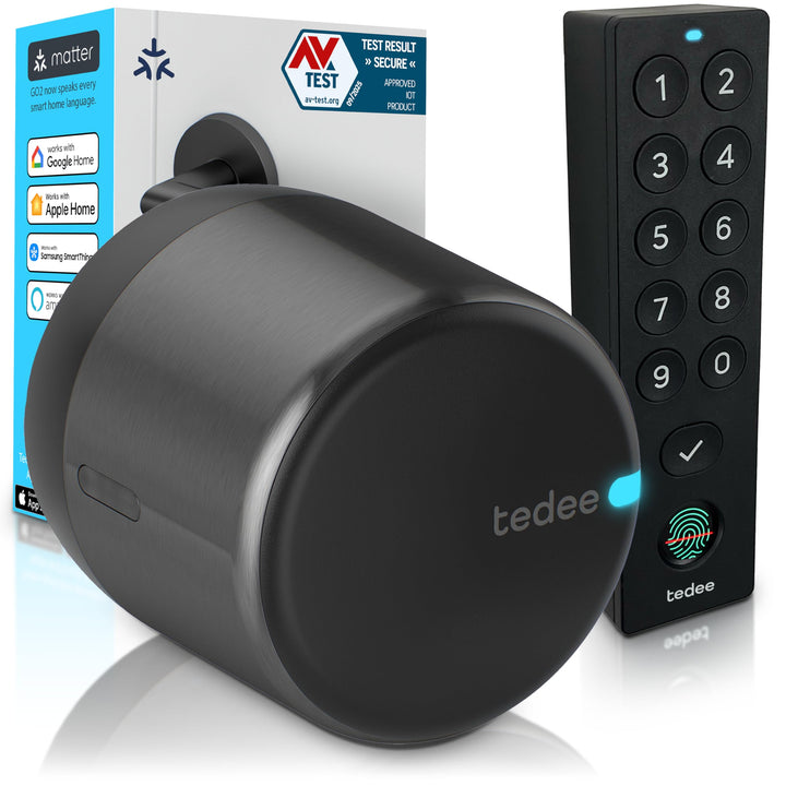 tedee Lock GO 2 Aluminium Set |smartes Türschloss Schwarz | biometrisches Tastenfeld Schwarz | Smart