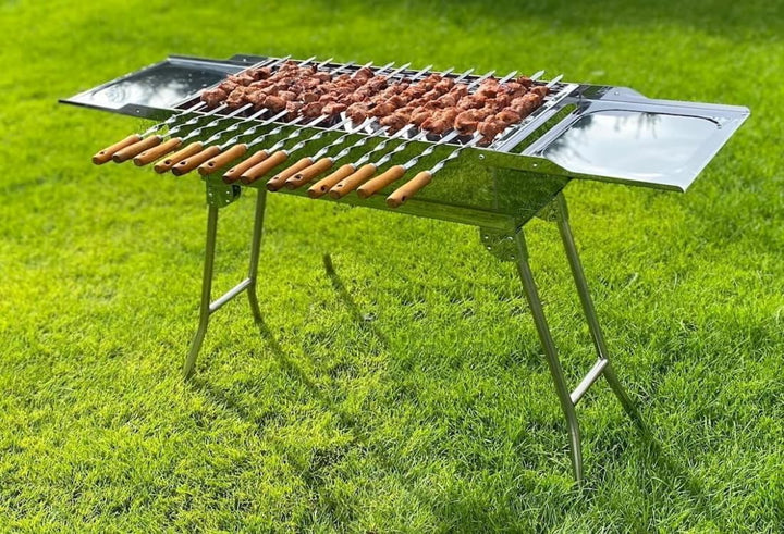 walexo Familien Grill Mangal mit klappbaren Füssen Schaschlik und BBQ Kohlegrill Säulengrill Standgr