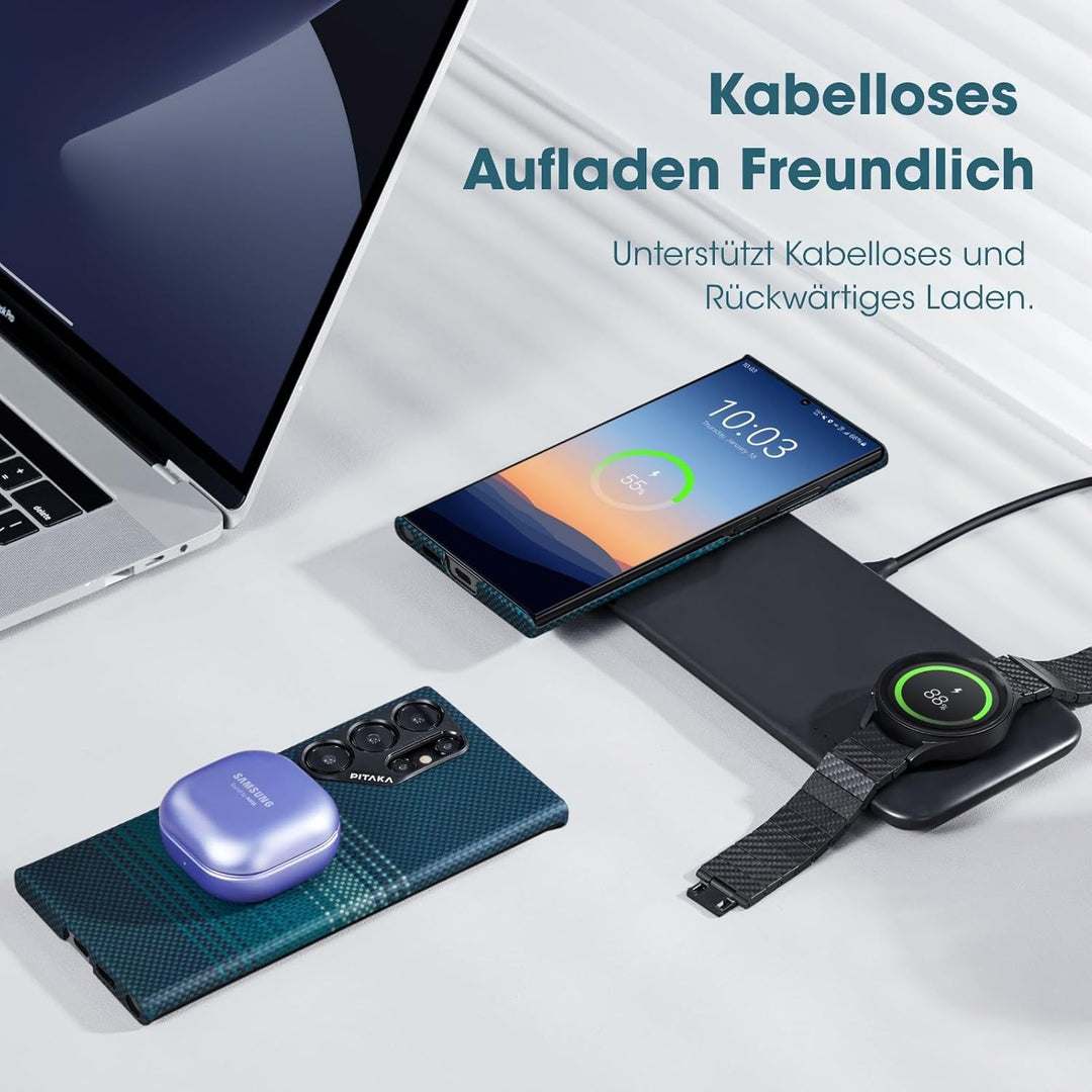 pitaka Hülle für Samsung Galaxy S24 Ultra aus 100% Aramidfaser Magnetische Handyhülle Ultradünne und