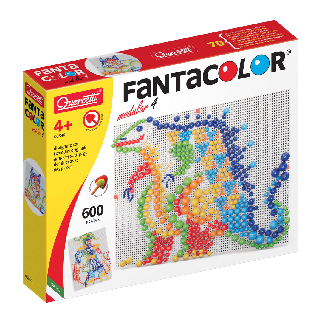 Quercetti Fantacolor Modular 4, Mosaik Spielzeug ab 4 Jahre Kinder, 600 Bunte Stecker in 7 Farben, K