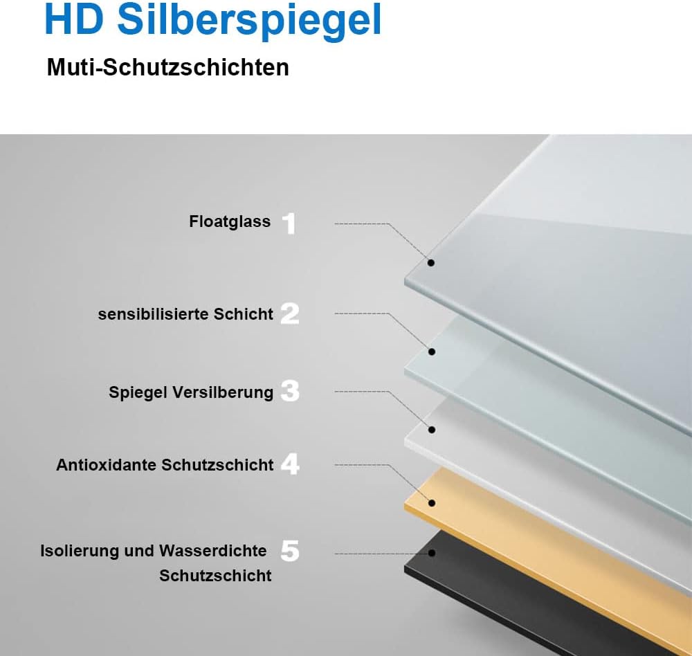 Biubiubath 50x70cm LED Badspiegel mit Wandschalter/Touchschalter,Badspiegel mit Beleuchtung,Beschlag