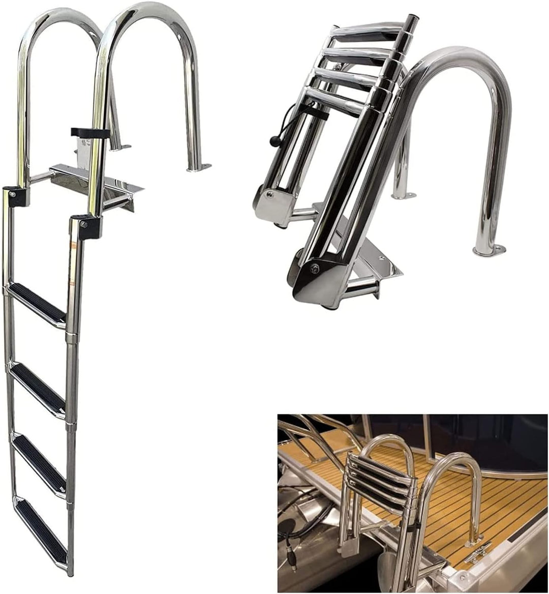 MiiR Badeleiter Boot Poolleiter Edelstahl 4-stufige Poolleiter Mit Rutschfesten Stufen Für Yachtdeck