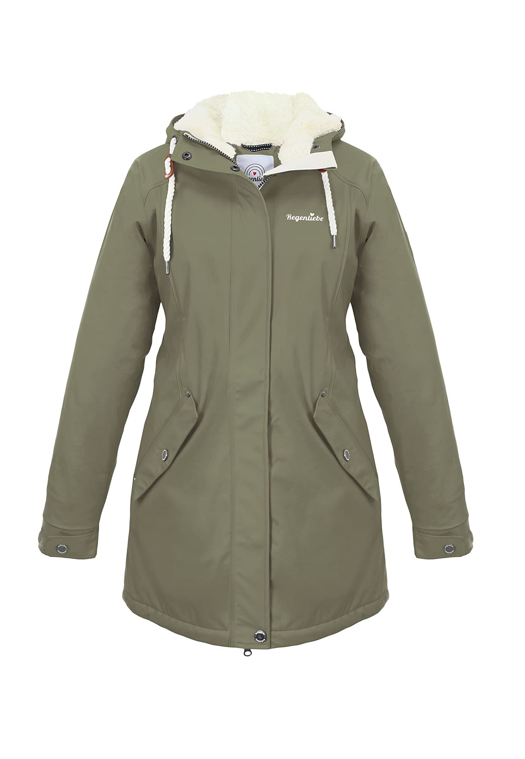 Regenliebe Damen Regenmantel wasserdicht Friesennerz mit Teddyfleece gefüttert 36 oliv, 36 oliv