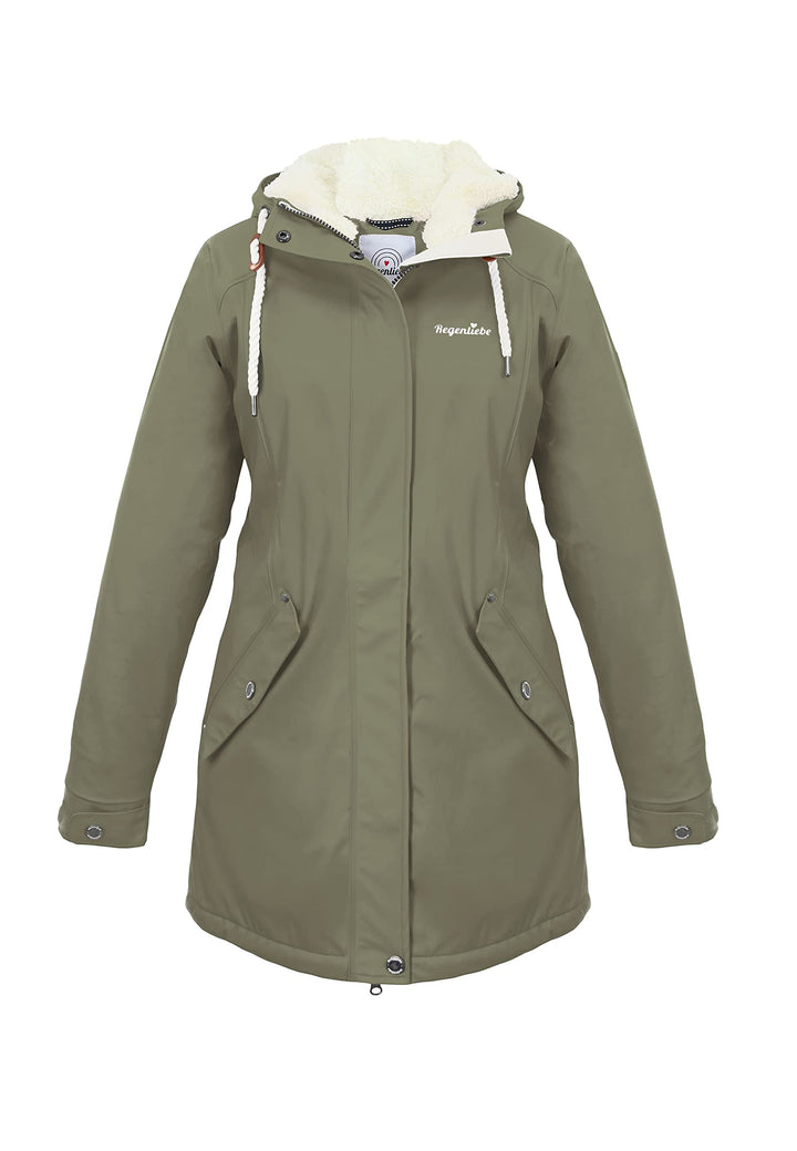 Regenliebe Damen Regenmantel wasserdicht Friesennerz mit Teddyfleece gefüttert 36 oliv, 36 oliv