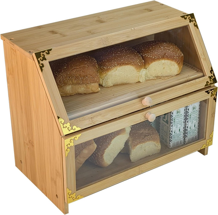 ARTAWEIN Extra grosse Bambus-Eck-Brotbox für Küchenarbeitsplatte – Doppelschichtiger, luftdichter Br