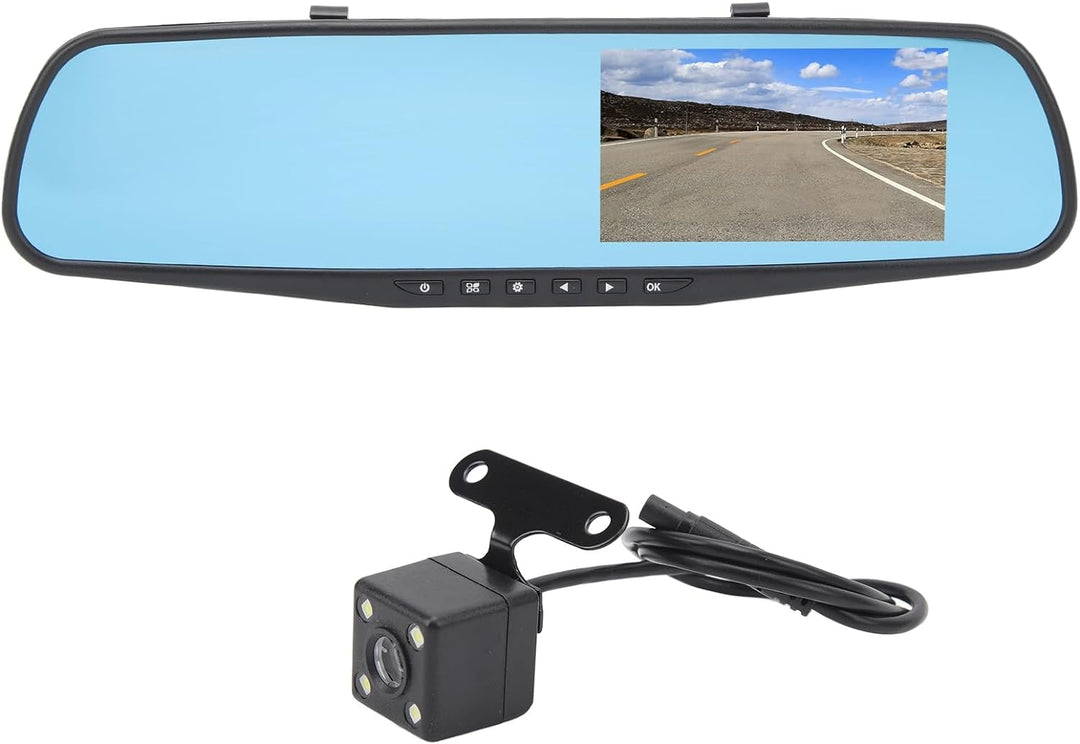 HD 1080P Doppelobjektiv-Spiegel-Dashcam, 4,3-Zoll-Anti-Glare-Parkmonitor-Rückfahrkamera (Mit 32g Spe