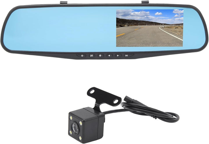 HD 1080P Doppelobjektiv-Spiegel-Dashcam, 4,3-Zoll-Anti-Glare-Parkmonitor-Rückfahrkamera (Mit 32g Spe