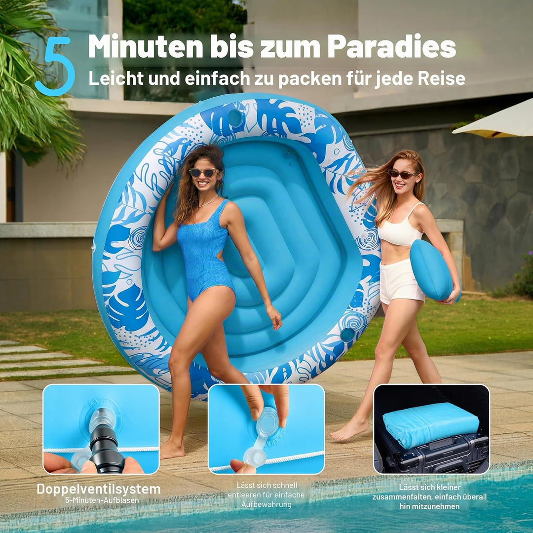Sloosh Aufblasbare Sonnenpool,Luftmatratzte Pool 183 x 165 cm, Schwimmring für Erwachsene mit Kissen