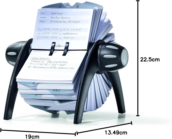 Durable Rollkartei Telindex Flip Vegas, mit 500 Karteikarten für Adressen, Register A-Z, schwarz, 24