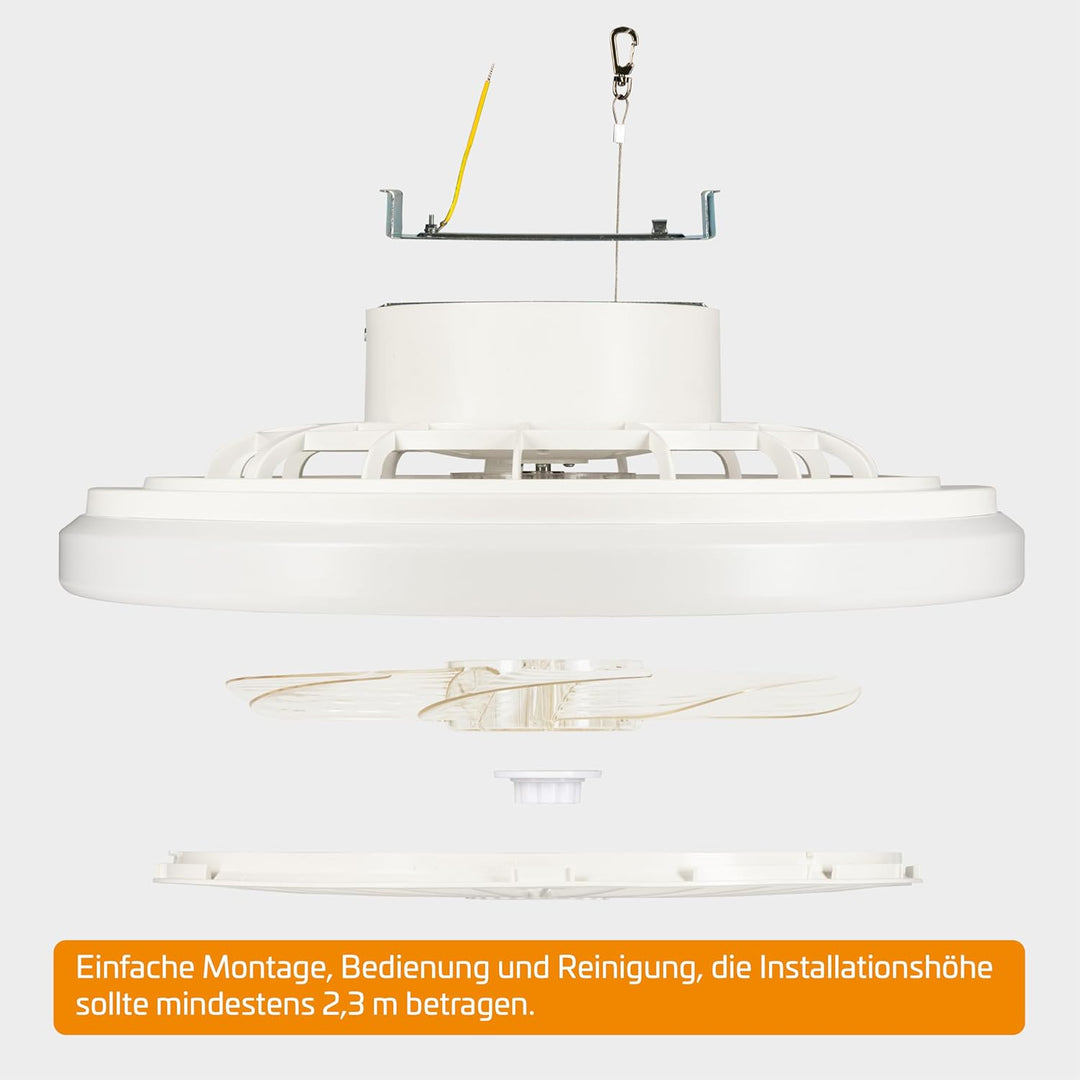 Proventa Deckenventilator mit Beleuchtung 45W - Ø 48cm, dimmbare LED Deckenleuchte mit Ventilator, w