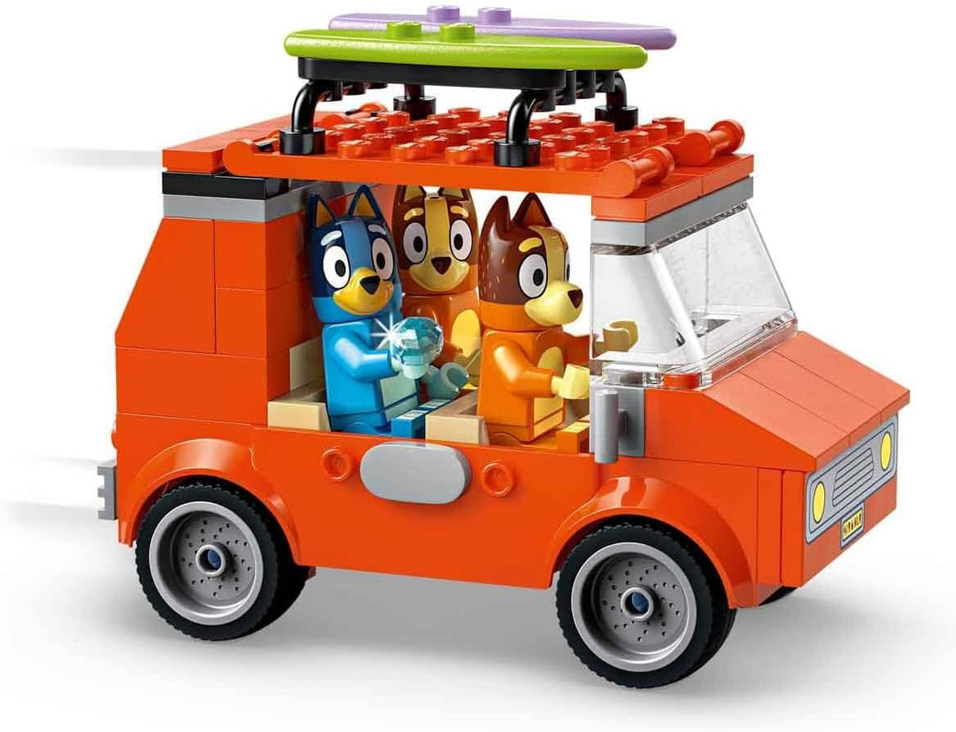 LEGO Bluey: Bluey's Beach & Family Car Trip Toy with 3 Minifigures incl. Bingo & Chilli, Plus 2 Surf