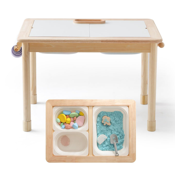 let's make Spieltisch Kinder mit Zeichenpapier, Holz Kindertisch mit Stauraum Höhenverstellbar 3 Fal