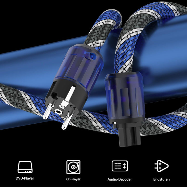 Monosaudio P037 High-End HiFi Netzkabel, audiophiles Stromkabel 1 m mit Kupferabschirmung, C15-Kaltg