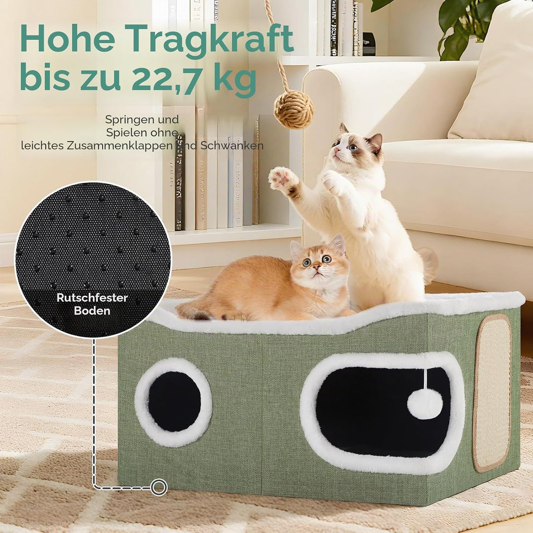 Faltbares Katzenhöhle, Katzenhaus Indoor grosse Katzen, 61T*45B*32H cm 2 Schicht Katzenwürfel, XXL K
