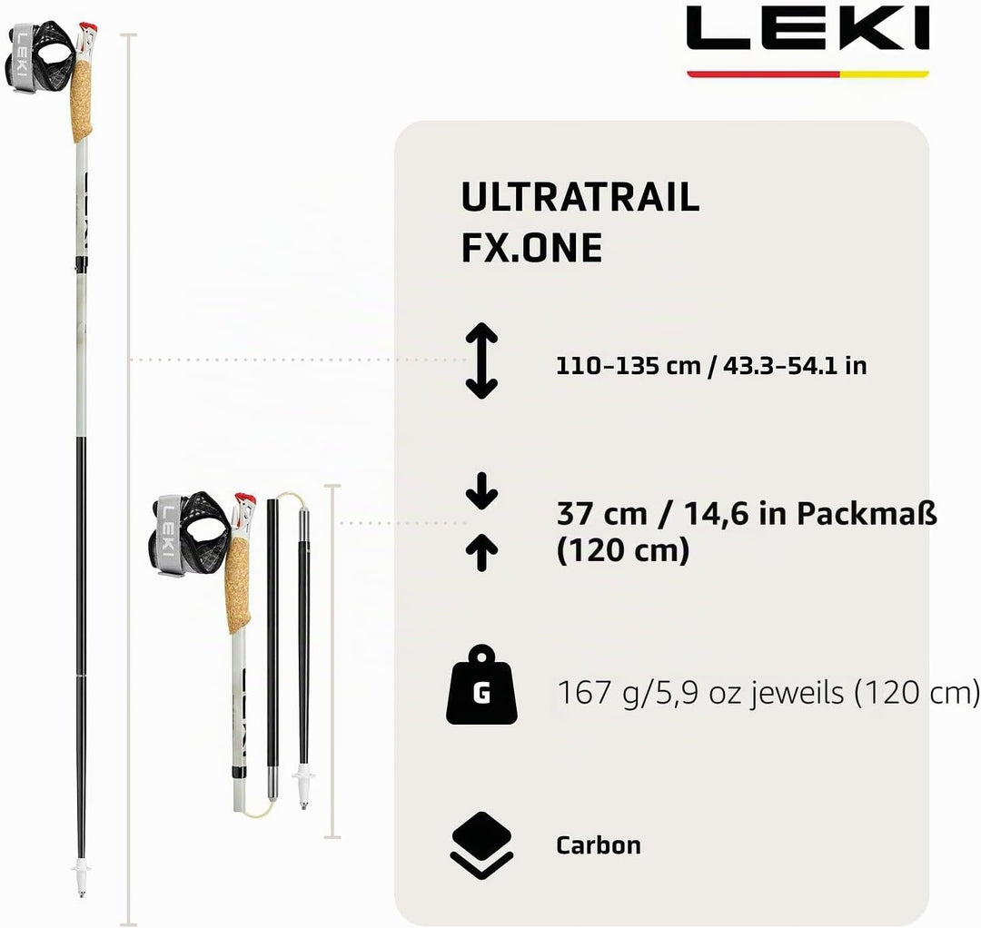 LEKI Ultratrail FX.One Trailrunning Stöcke Damen &amp; Herren | faltbar aus Carbon | Ultraleicht | Fixlä