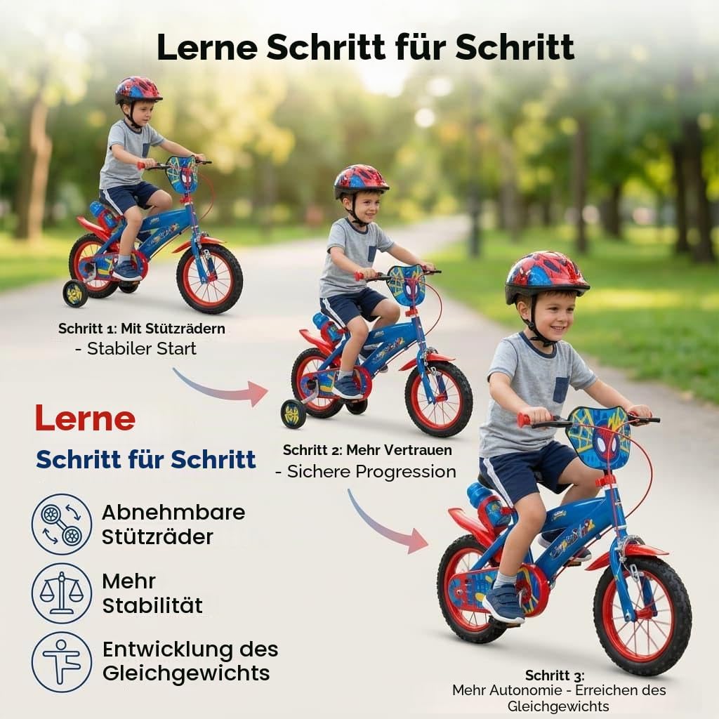 TOIMSA Jungen Fahrrad 30,5 cm (12 Zoll) Spiderman Huffy (3/5 Jahre), bunt, Klein