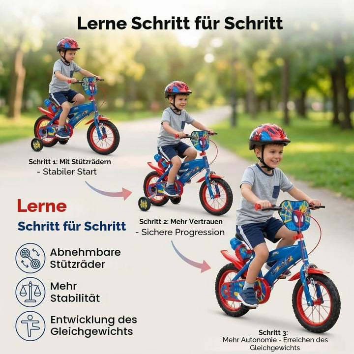 TOIMSA Jungen Fahrrad 30,5 cm (12 Zoll) Spiderman Huffy (3/5 Jahre), bunt, Klein