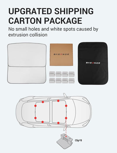 BASENOR Tesla Model 3 Glasdach Sonnenschutz für Front Heckscheibe mit Skylight Reflexabdeckungen 4 S