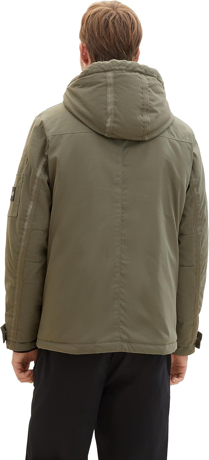 TOM TAILOR Herren Coated Field Jacke mit Abnehmbarer Kapuze M 32097 - Smokey Olive Green, M 32097 -