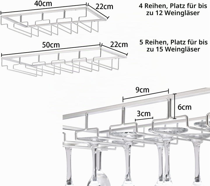 YunNasi 2 Stück 4 Reihige Weinglashalter Gläserhalter aus Metall Gläserschiene Halter Unter Schrank