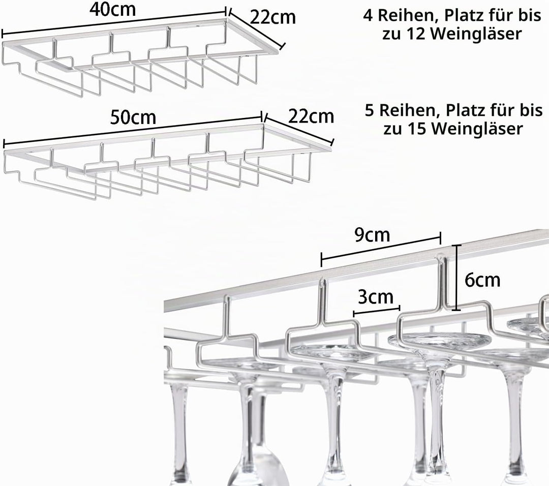 2 Stück 5 Reihige Weinglashalter Gläserhalter aus Metall Gläserschiene Halter Unter Schrank mit Schr