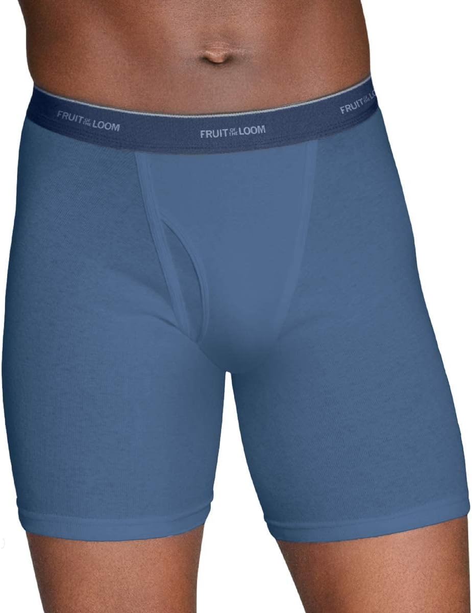 Fruit of the Loom Mens Boxer Briefs 12 Pack Random Underwear Cotton with Fly, Tag Free Small, S Baum