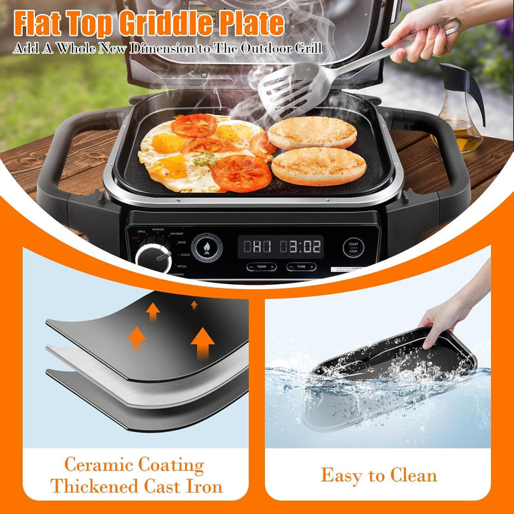 GFTIME Gusseisen Grillplatte für Ninja OG701 Woodfire Grills, antihaftbeschichtete Grillplatte, Flac