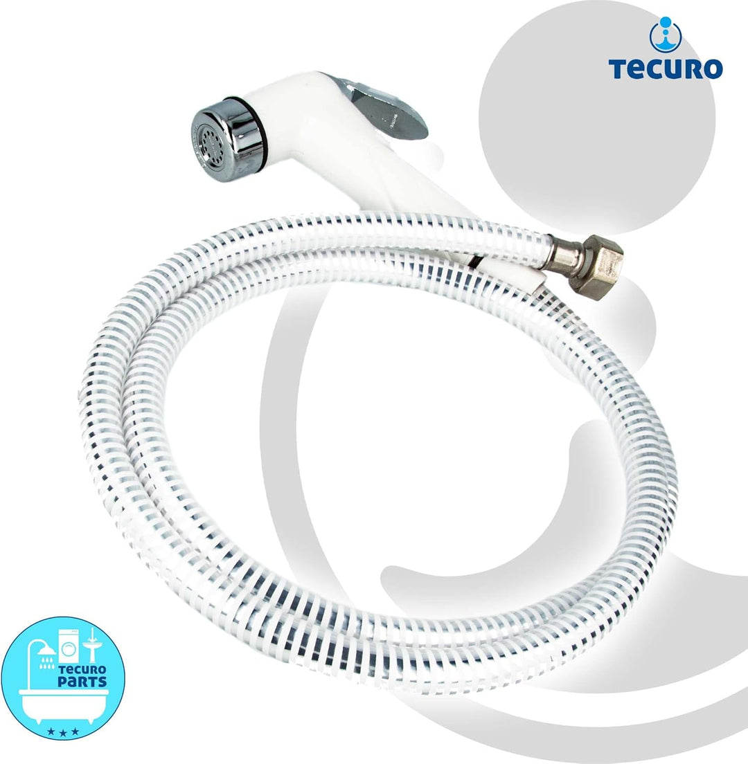 tecuro Bidet WC Handbrause Set SHATTAF, weiss/chrom, 1-strahlig, 1,20 m Schlauch und Wandhalter - T1