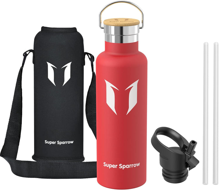Super Sparrow Trinkflasche Edelstahl - 350ml/500ml/620ml/750ml/1L - Auslaufsicher Thermoskanne, BPA-
