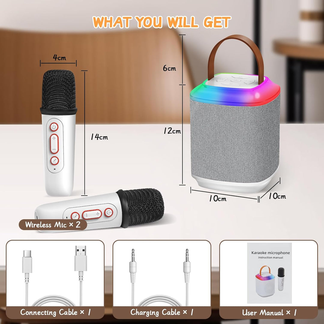 Qoosea Tragbarer Bluetooth Karaoke Maschine mit 2 Kabelloser Mikrofon, Mini Bluetooth Lautsprecher P