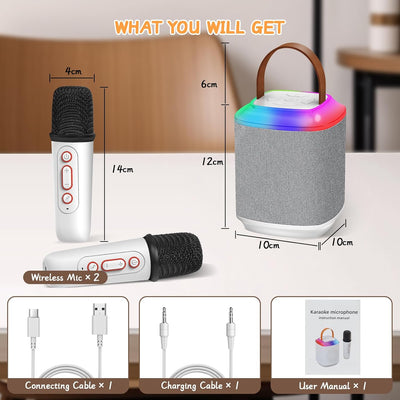 Qoosea Tragbarer Bluetooth Karaoke Maschine mit 2 Kabelloser Mikrofon, Mini Bluetooth Lautsprecher P