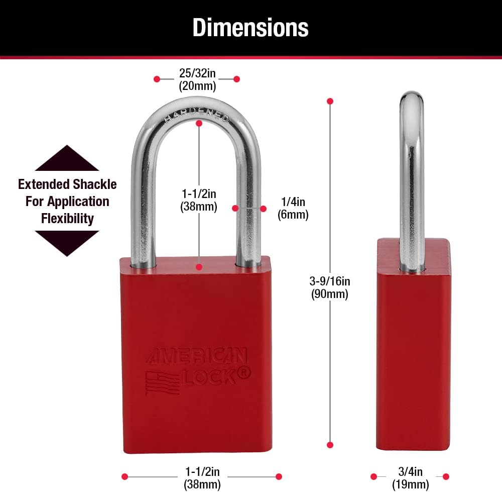 Master Lock A1106RED Aluminum Red Safety Padlock with 1/4" x 1-1/2" Shackle (Pack of 6)