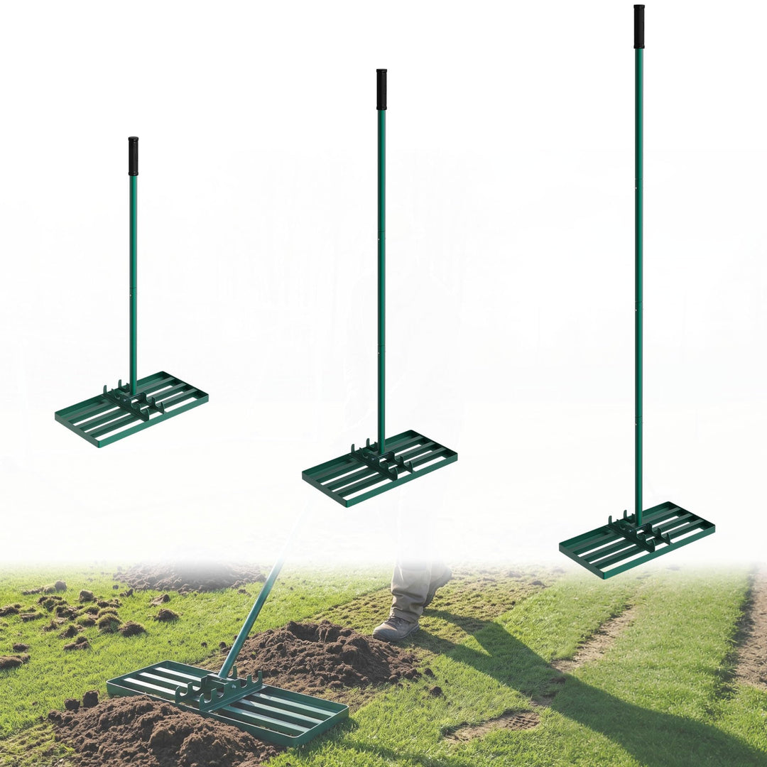 Lawn Leveling Rake Rakel 50x25 cm Grün, Verstellbarer Nivellierrechen 95,5–185 cm mit Edelstahl-Grif