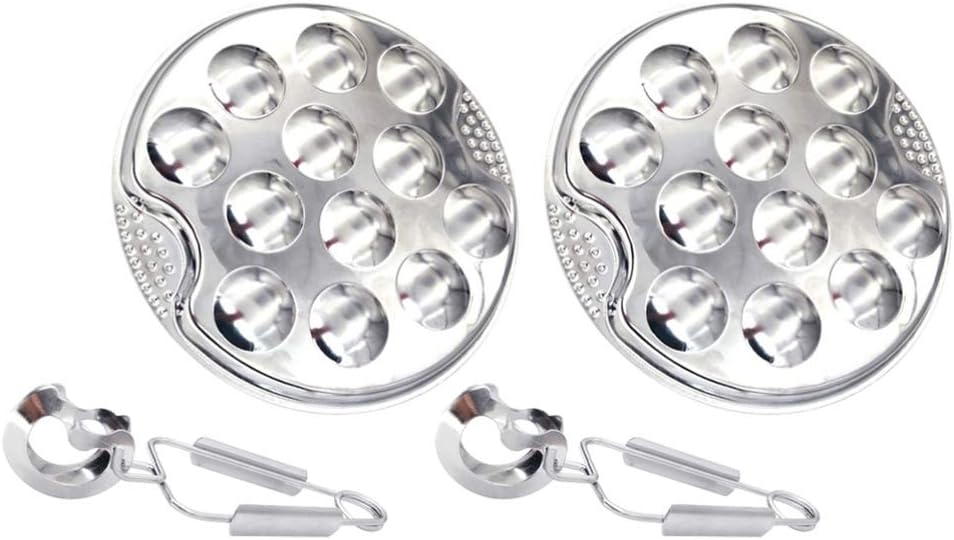 HEMOTON 2 Sätze Schneckenpfanne mit 12 Löcher Zange Meeresfrüchte Teller Meeresfrüchte Werkzeug Set