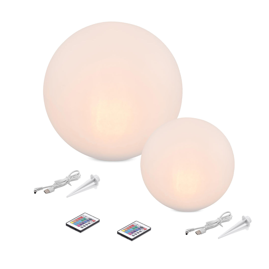 Esotec Solarkugeln Siena, 2er Set, Multicolor, 20+30cm, Fernbedienung, USB, 16 Leuchtfarben, Akku, S