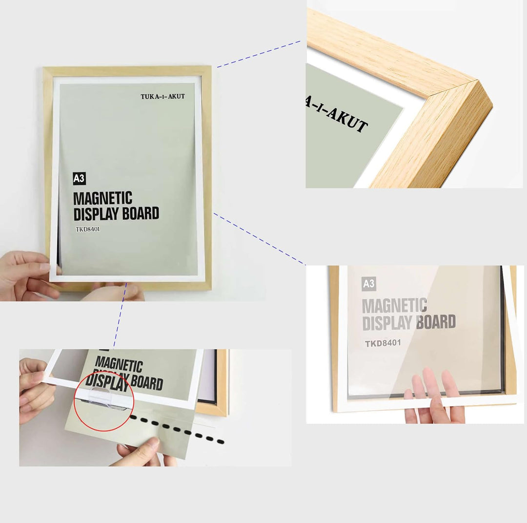 TUKA [4er] A3 Wechselrahmen Holz Natur mit Magnetverschluss, Acryl Info-Rahmen Plakatrahmen Posterra