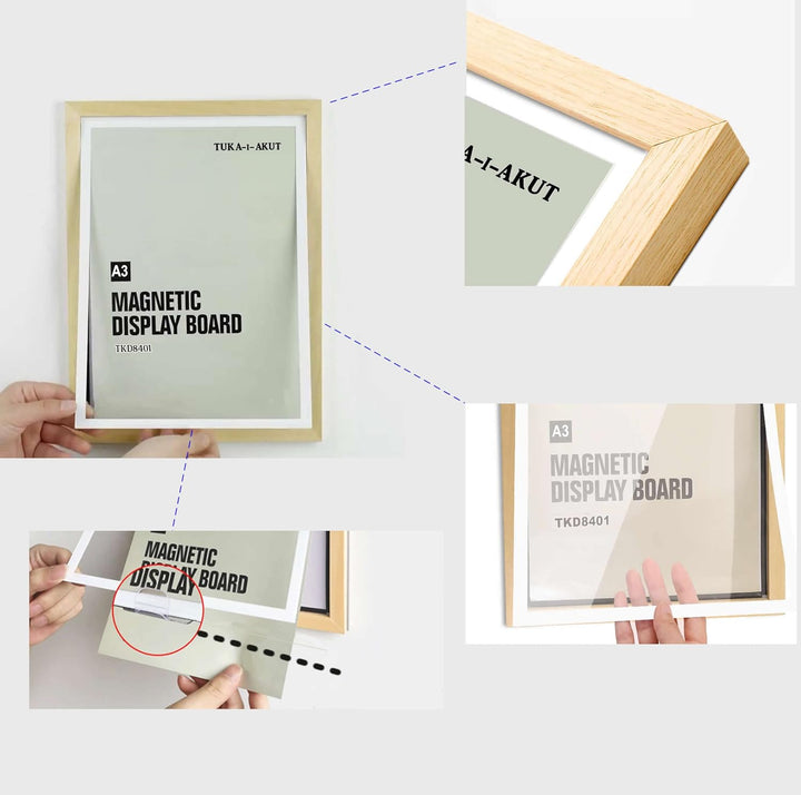 TUKA [4er] A3 Wechselrahmen Holz Natur mit Magnetverschluss, Acryl Info-Rahmen Plakatrahmen Posterra