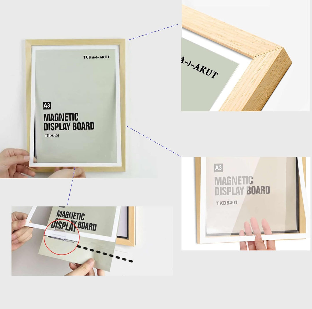 TUKA [2er] A3 Wechselrahmen Holz Natur mit Magnetverschluss, Acryl Info-Rahmen Plakatrahmen Posterra