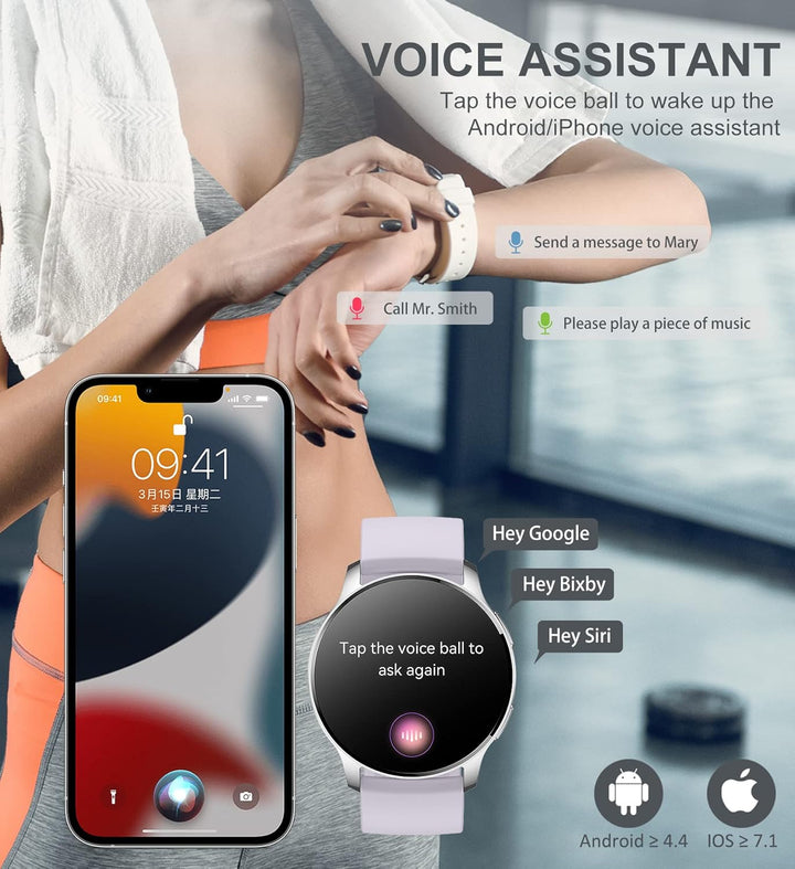 Iaret Smartwatch, 1,32 Zoll runde Armbanduhr mit Telefonfunktion personalisiertem Bildschirm, Musiks