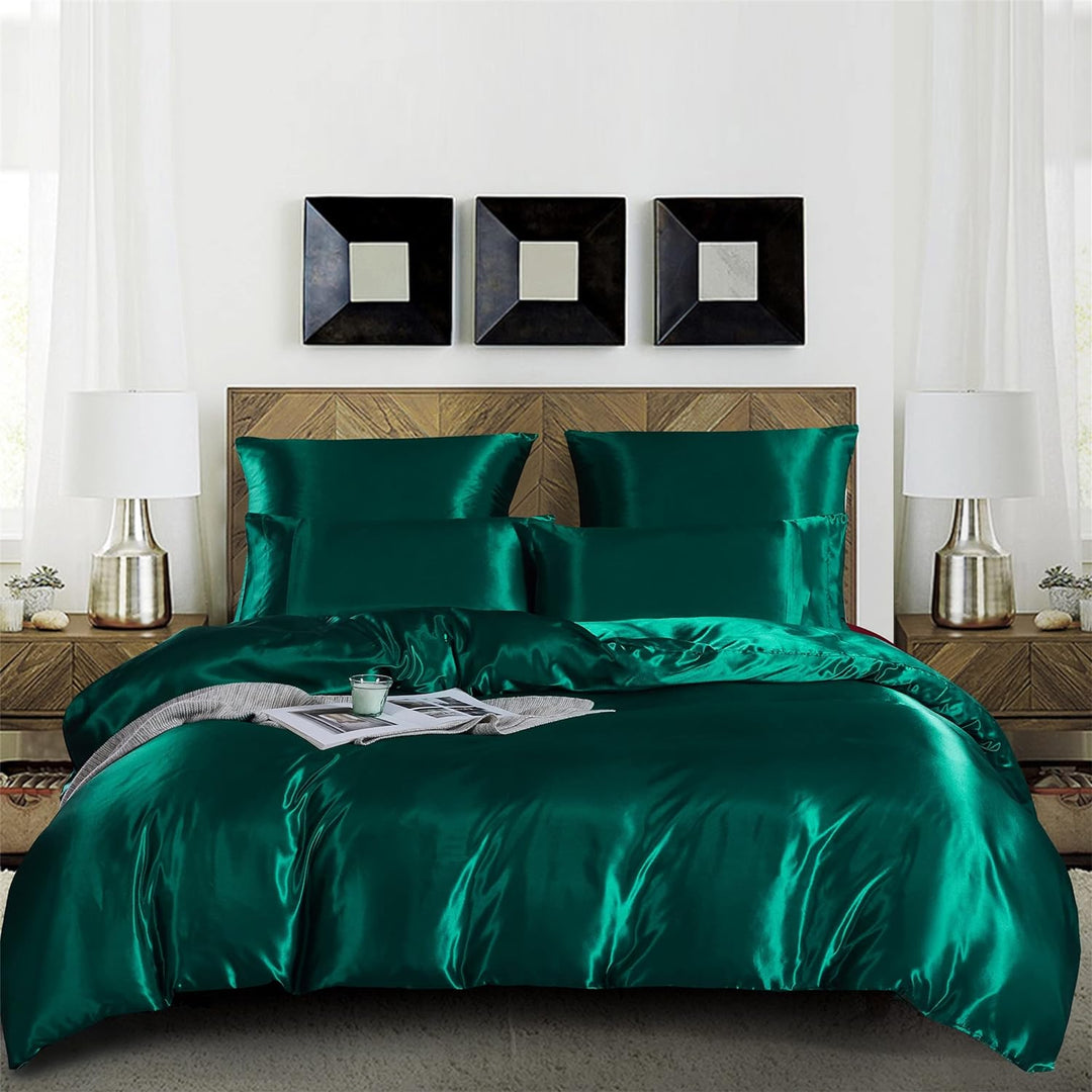 Damier Bettwäsche 200x200cm Grün Satin Glänzend Bettwäsche Set 3 Teilig Hotelqualität Satin Deckenbe