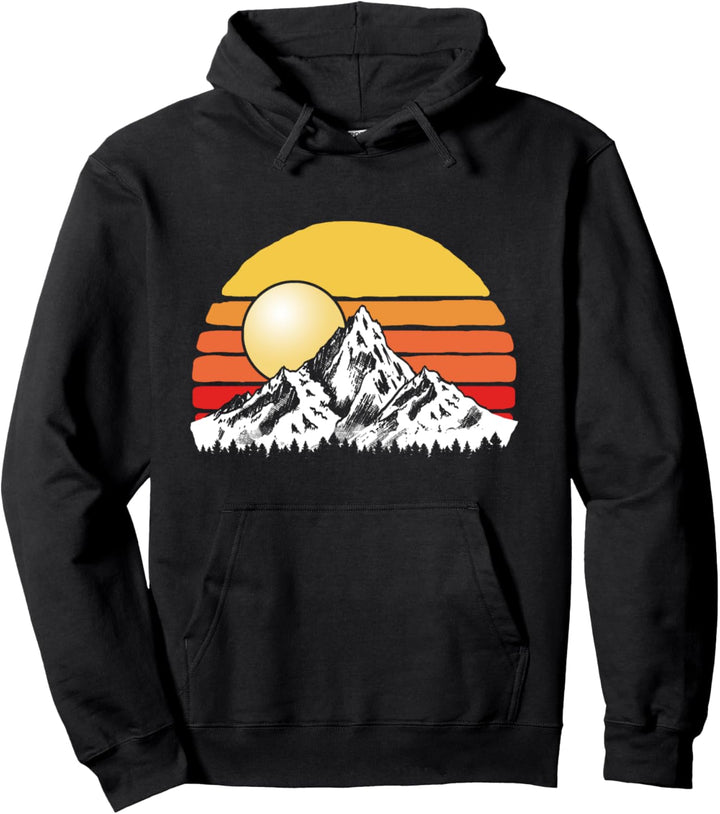 Vintage Mountain Sunset Eighties Hiking & Outdoors 80s Pullover Hoodie