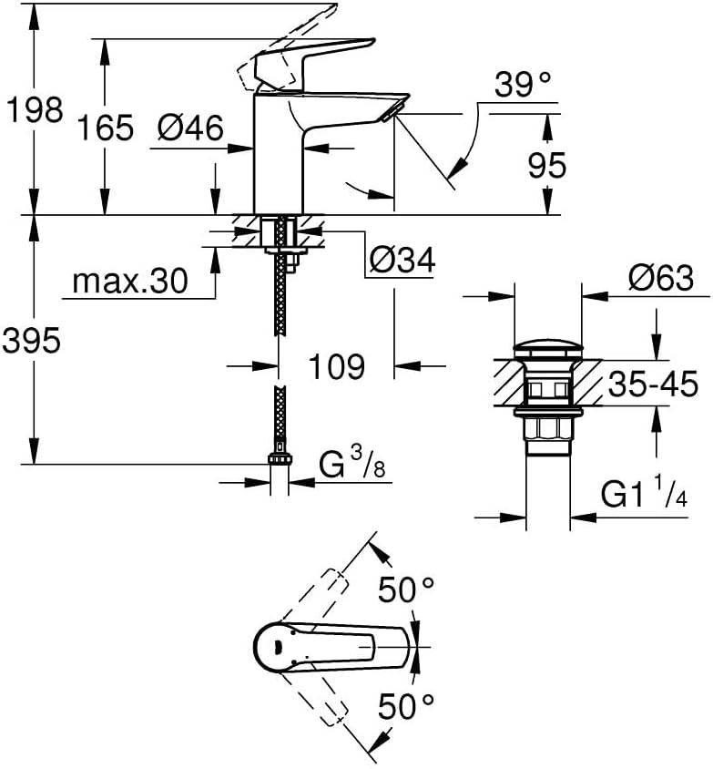 GROHE QUICKFIX Start - Einhand - Waschtischarmatur (wassersparend, inkl. 3-in-1 Montagewerkzeug, mit