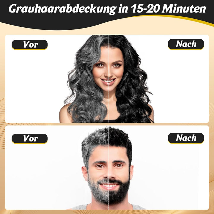 Schwarzes Haarfärbeshampoo für Graues Haar, Sofort Haarfarben Shampoo für Männer und Frauen, Black H