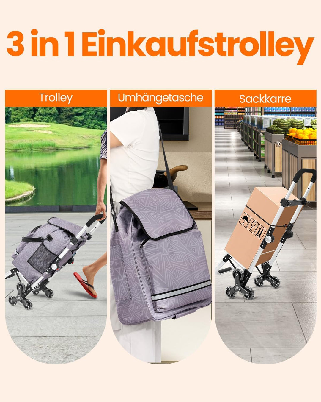 Homecall Einkaufstrolley klappbar Einkaufswagen mit 50L + 5L kühlfunktion Bis 50KG, Einkaufstasche m
