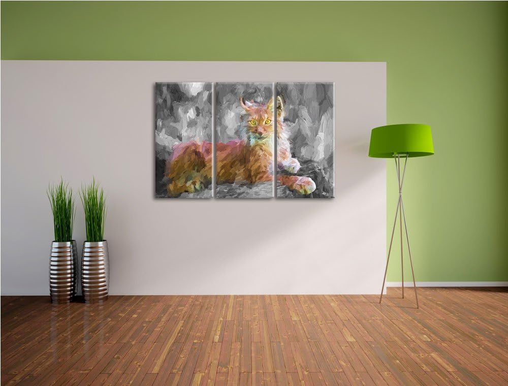 hübscher aufmerksamer Luchs schwarz/weiss Deluxe 3-Teiler Leinwandbild 120x80 Bild auf Leinwand, XXL