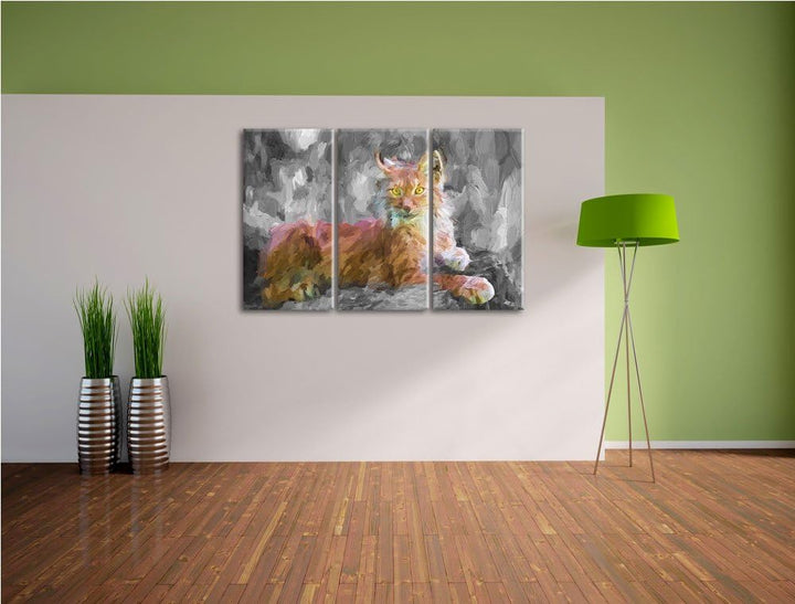 hübscher aufmerksamer Luchs schwarz/weiss Deluxe 3-Teiler Leinwandbild 120x80 Bild auf Leinwand, XXL