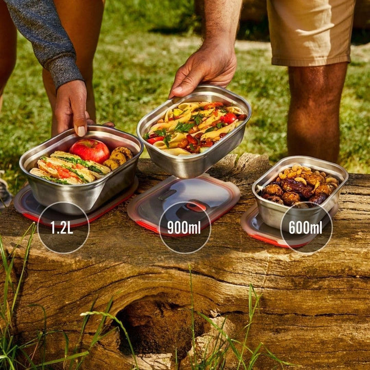 BLACK + BLUM Multifunktions Lunchbox Edelstahl Set 600, 900, 1200 ml, 100% auslaufsichere Meal Prep