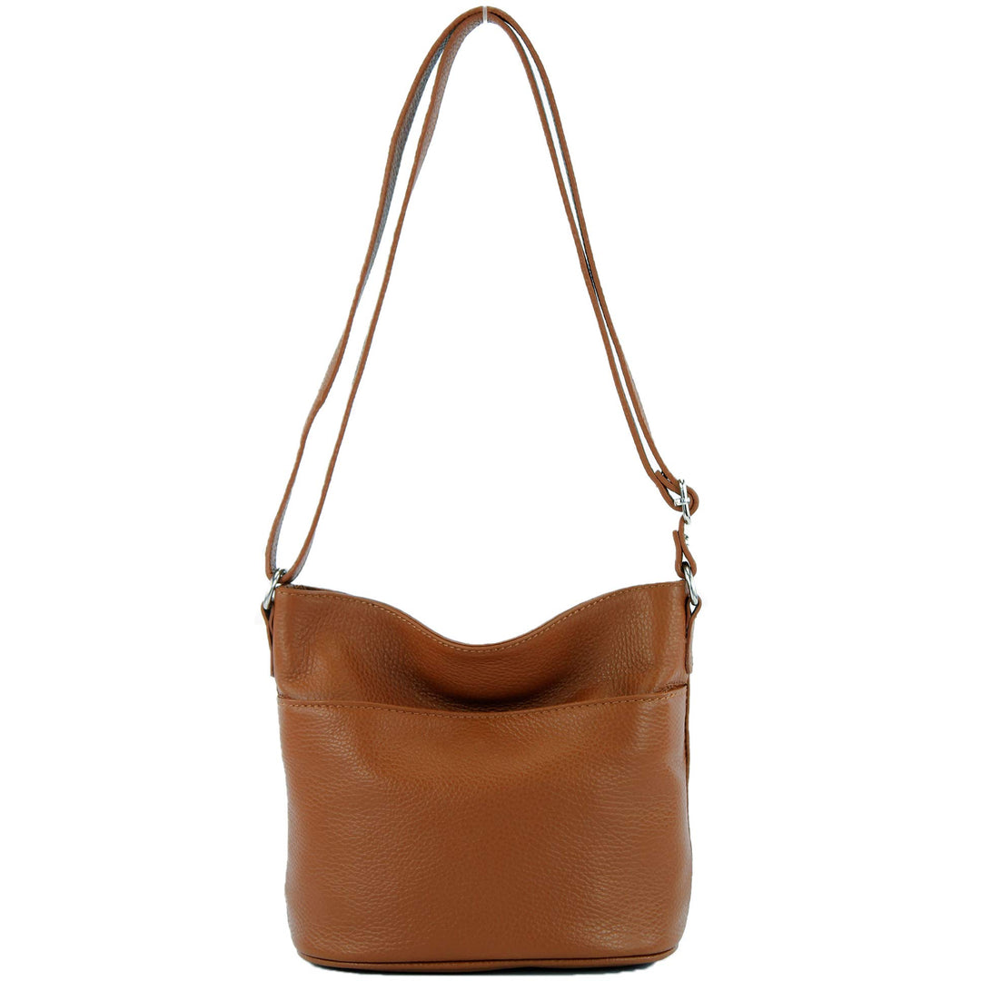 modamoda de - T198 - ital. Umhängetasche Klein Small aus Leder Cognac, Cognac
